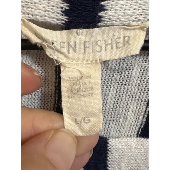 Eileen Fisher Womens L Striped Organic Linen & Cotton Button Shoulder Sweater W - Picture 4 of 6